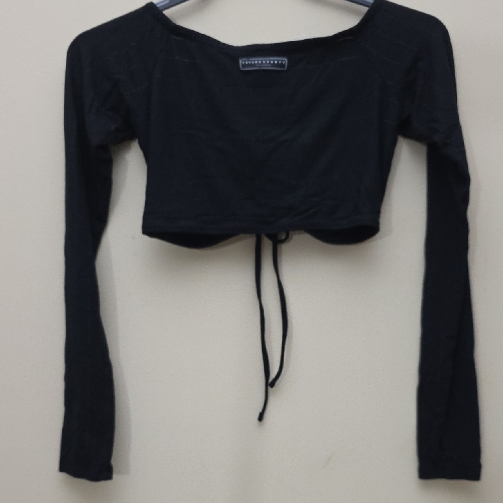 Savage X Fenty Black Front Tie Bow Crop Top NWOT - Picture 4 of 5